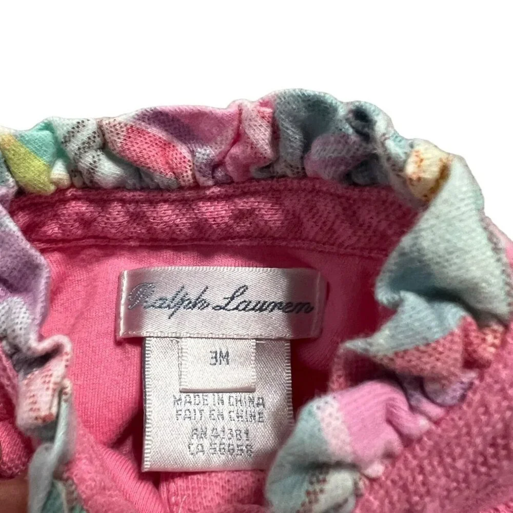 Ralph Lauren 3m Pink & Pastel Plaid Ruffle Bubble Romper